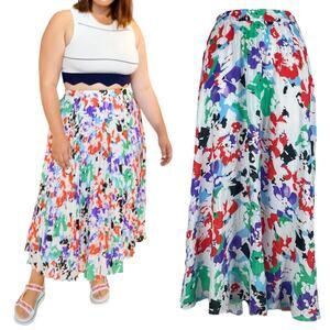Tanya Taylor Jeana Silk Blend Pleated Midi Skirt Multi Color Size 12
